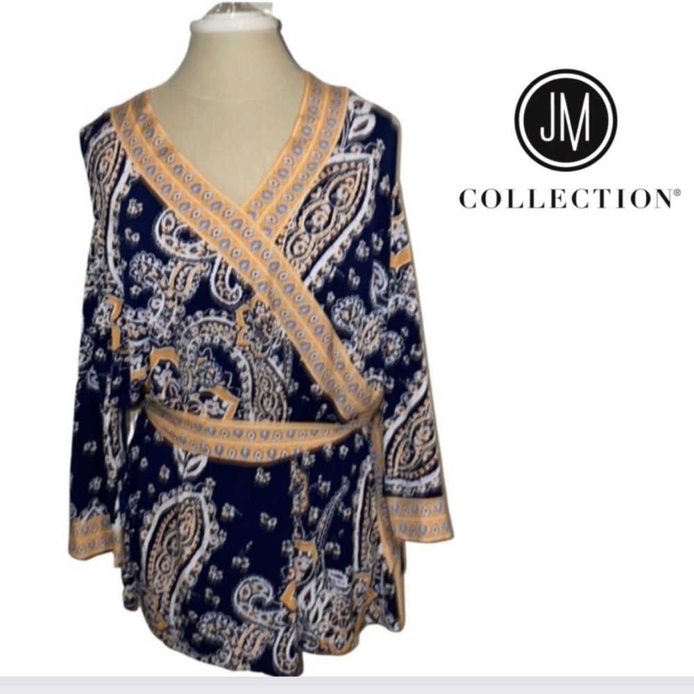 Faux wrap cold shoulder plus size blouse